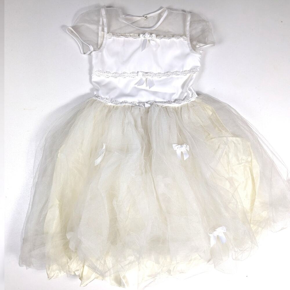 Vtg Young Couture Flower Girls Dress Sz 8 90s White Tulle